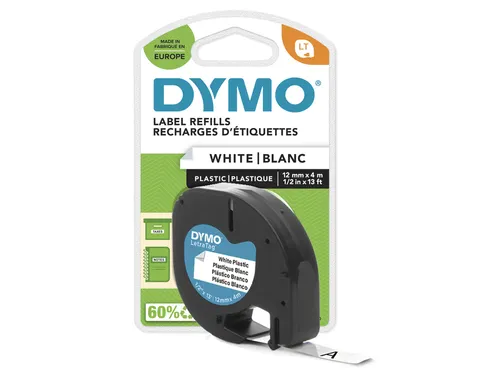 Labeltape Dymo Letratag 91201 plastic 12mm zwart op wit S0721660