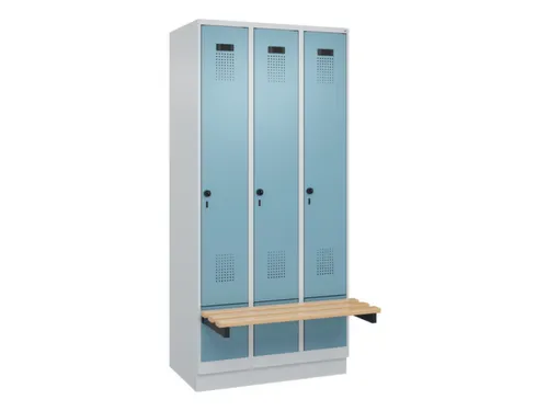 locker met bank,HxBxD 1950x900x815mm,3vak,vak B 300mm,draaigrendel