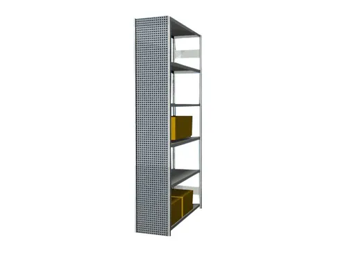 zijwand,v. inhaakstelling,HxD 2500x400mm,staal,RAL7035,perforatieplaat