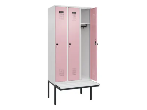 locker met bank,HxBxD 2120x900x815mm,3vak,vak B 300mm,draaigrendel