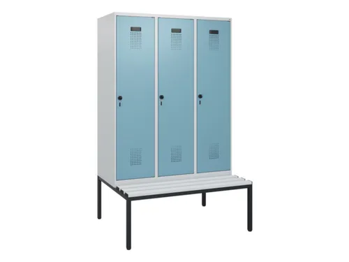 locker met bank,HxBxD 1950x1200x815mm,3vak,vak B 400mm,draaigrendel