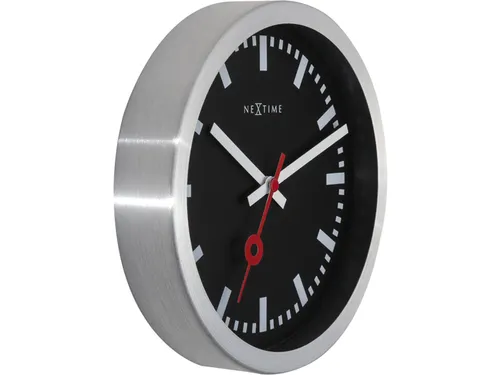 Wandklok NeXtime 'Station' Ø19cm, geborsteld aluminium zwart streep