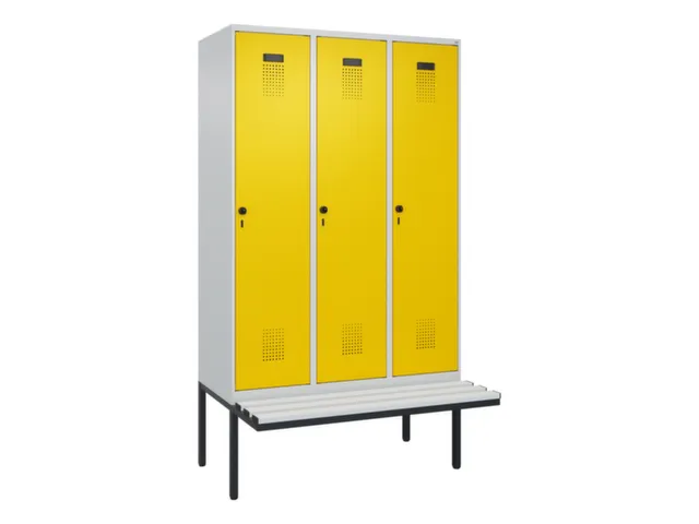 locker met bank,voor scheiding van kleding,HxBxD 2120x1200x815mm,3vak
