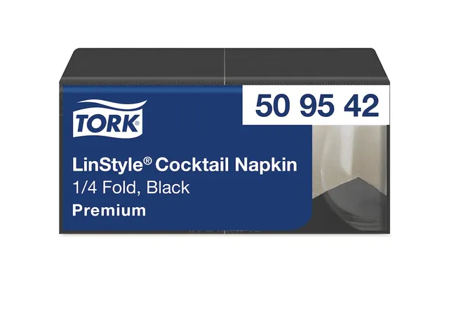 LinStyle Cocktailservet Premium 1-laags zwart 23x23cm ¼-vouw 1400st