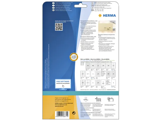 HERMA 8671 Transparante folie-etiketten Mat A4 99,1x38,1mm 350 stuks