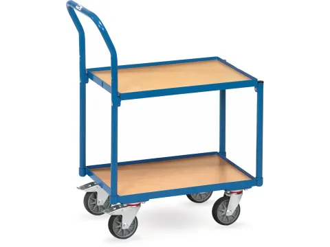 Rolplateau Met 2 Etages Hout 135400 250kg 600x400mm Duwbeugel Ral5007