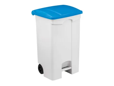 Contitop,mobiele afvalbak met pedaal 90L wit/blauw/VE:3