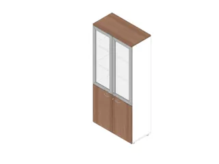 Vitrinekast 2000X900X450Mm Glazen Deuren 4X Vloer Romp Wit Canaletto - 1