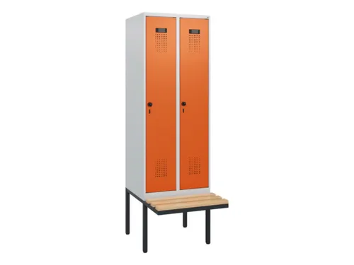 locker met bank,HxBxD 1950x600x815mm,2vak,vak B 300mm,draaigrendel