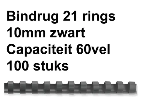 Bindrug Fellowes 10mm 21-rings A4 zwart 100stuks