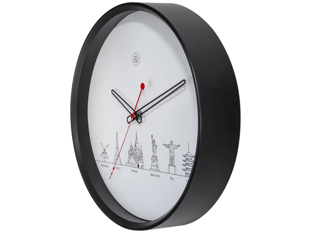 Horloge murale NeXtime 'Worldtour' Ø30cm plastique noir