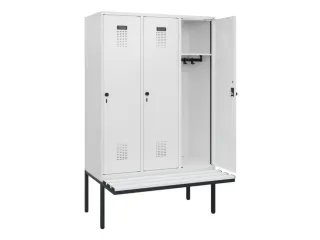 locker met bank,HxBxD 1950x1200x815mm,3vak,vak B 400mm,draaigrendel - 1