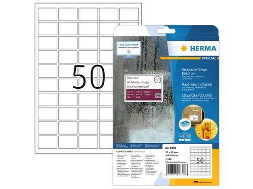 HERMA 8338 Slijtvaste etiketten A4 37x25mm Wit 1250 stuks