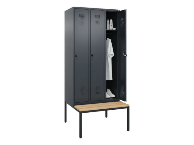 locker met bank,HxBxD 2120x900x815mm,3vak,vak B 300mm,draaigrendel