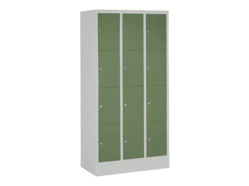 lockerkast,HxBxD 1850x900x500mm,3x4vakken,RAL7035,front RAL6011