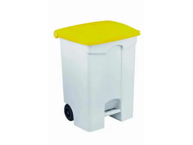 Contitop,mobiele afvalbak met pedaal 70L wit/geel