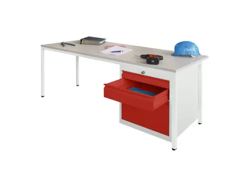 Werkplaatsbureau 1700x800x720mm 3laden Rechts Ral7035 Front Ral3000