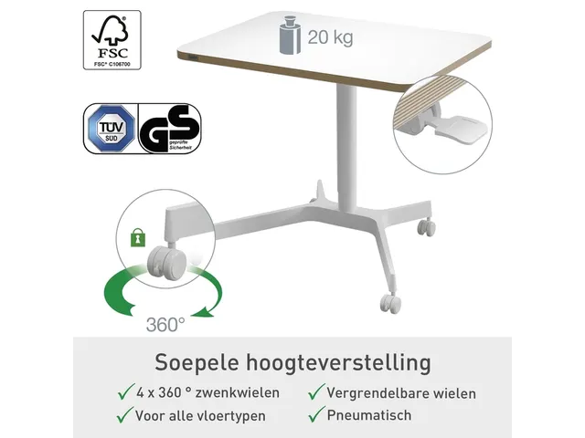 Leitz Ergo Zit-Sta bureau Mobiel 80x60cm klein