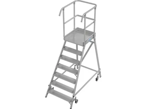 bordestrap,verrijdbaar,bordes H 1,7m,7treden,aluminium,4zwenkwielen