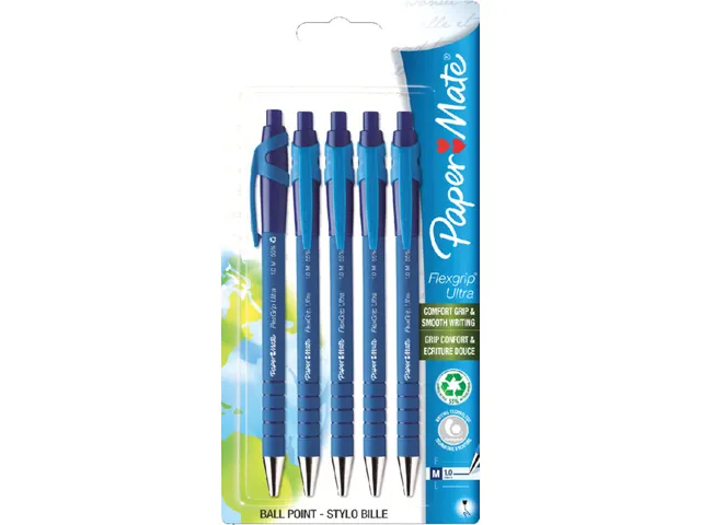 Balpen Paper Mate Flexgrip Ultra medium blauw blister à 5 stuks