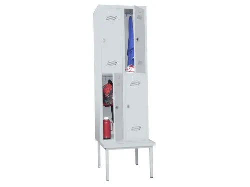 Garderobekast 2150x630x800mm 2x2 Vakken Zitbank Ral7035 Front Ral7035