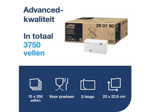 Tork 290190 H3 oplosbare Handdoek Advanced ZigZag 2-laags Wit 15x250v