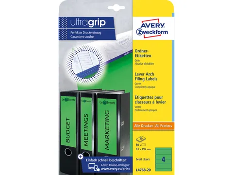 Rugetiket Avery Zweckform breed 61x192mm zelfklevend groen L4768-20