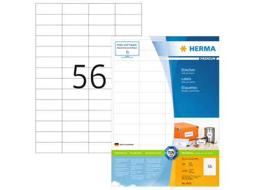 HERMA 4609 Premium etiketten A4 52,5x21,2mm Wit 11200 stuks