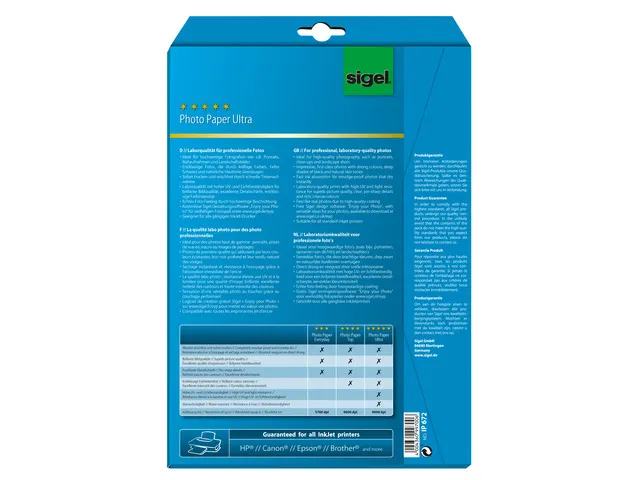 Inkjetfotopapier Sigel A4 Ultra 260 Gram Superwit 20 Vel Z