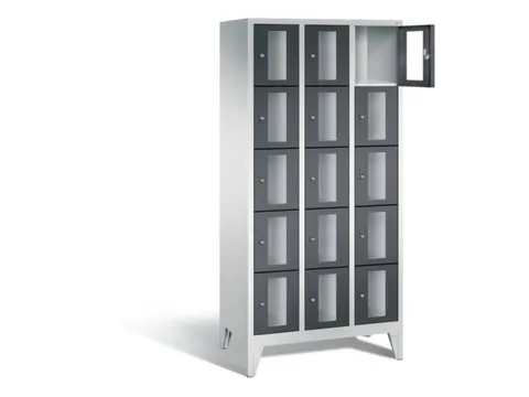 Lockerkast 1850x900x500mm 3x5 vakken Cilinderslot Poten, RAL7021