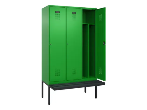 locker met bank,voor scheiding van kleding,HxBxD 2120x1200x815mm,3vak