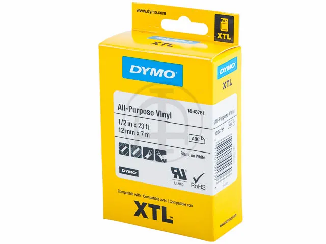 Dymo 1868751 Xtl Vinyl Tape 12mm Zwart Op Wit