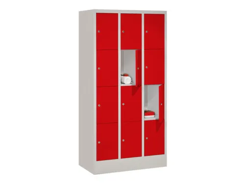lockerkast,HxBxD 1518x900x500mm,3x4vakken,RAL7035,front RAL3000
