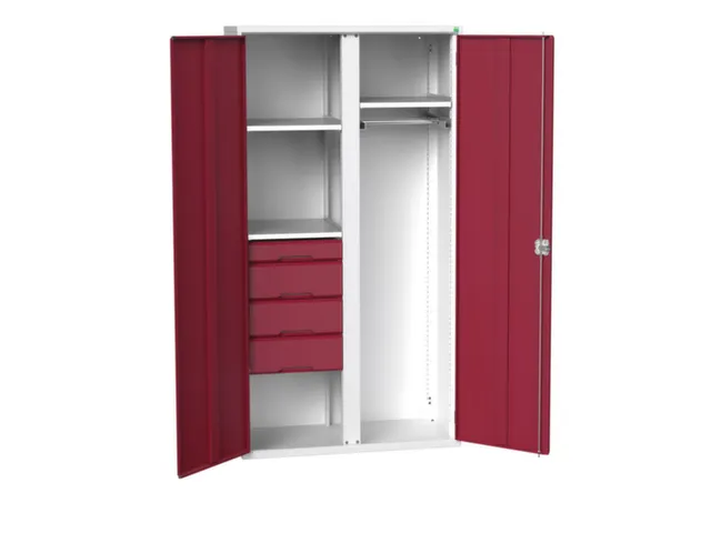 Locker 2000x1050x550mm 3 vakken, lade, dubbele vleugeldeur, RAL3004