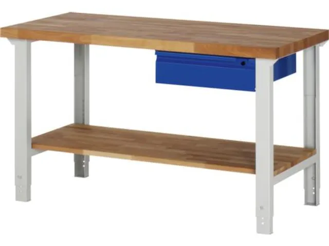 établi RAL7035/RAL5010 HxlxP 790-1140x1500x700mm plateau hêtre