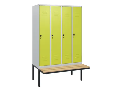locker met bank,HxBxD 1950x1200x815mm,4vak,vak B 300mm,draaigrendel