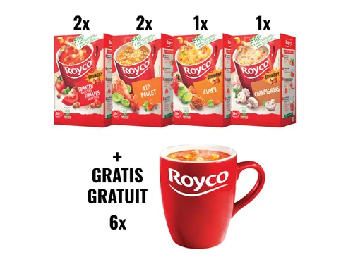 Royco ACTIE ROYCO 2: 6 pakken soep + GRATIS 6 mokken