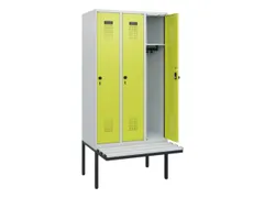 locker met bank,HxBxD 1950x900x815mm,3vak,vak B 300mm,draaigrendel