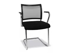 Bezoekersstoel Armleuningen Zwart Rug Netbekleding Zwart Sledeframe
