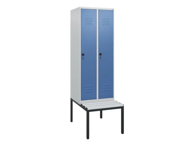 locker met bank,HxBxD 1950x600x815mm,2vak,vak B 300mm,draaigrendel