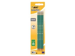 Potlood Bic Evolution ecolutions zeshoekig HB met gumtop 4 Stuks