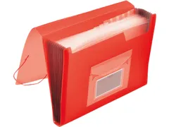 Voorordner A4 PP 13 Vaks Elastieksluiting Rood Transparant