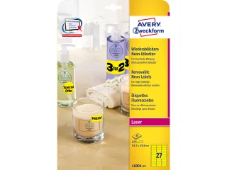 laseretiket Avery 63,5x29,6mm 25 vel 27 etiketten per vel neongeel - 2