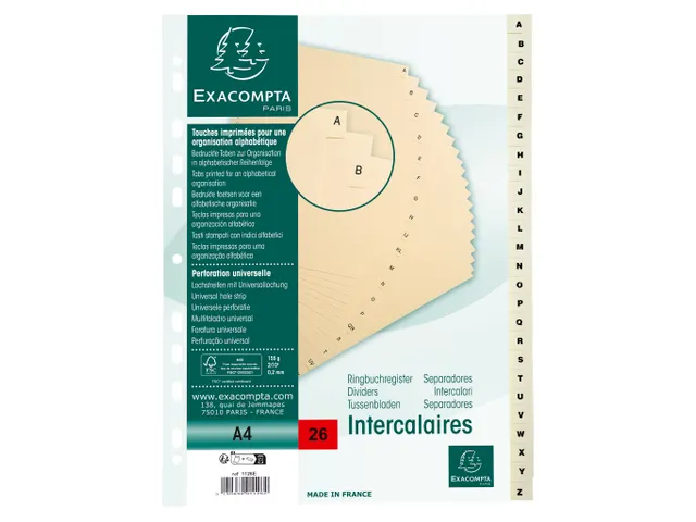 Bedrukte Tabbladen Karton 155g 26-Delig A-z 23-Gaats A4 Ivoor