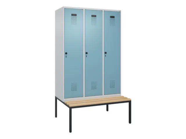 locker met bank,voor scheiding van kleding,HxBxD 2120x1200x815mm,3vak
