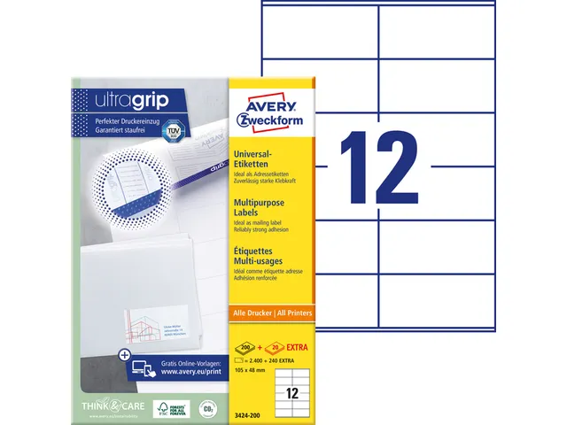 Etiquette Avery Zweckform 3424 105x48mm blanc 2400 pièces