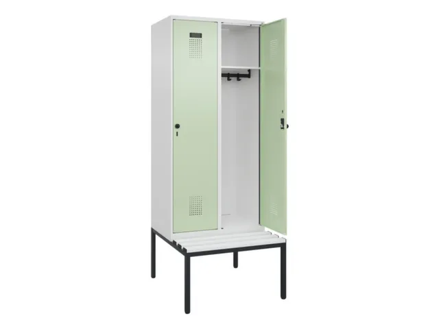 locker met bank,HxBxD 2120x800x815mm,2vak,vak B 400mm,draaigrendel