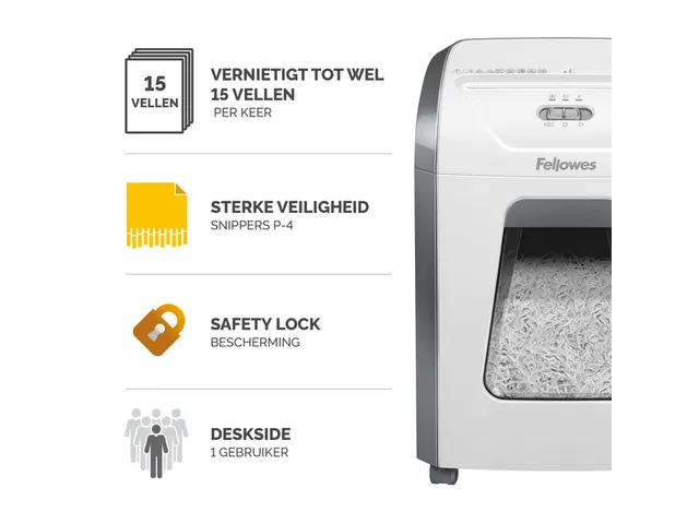 Papiervernietiger Fellowes 15C 4x40mm wit