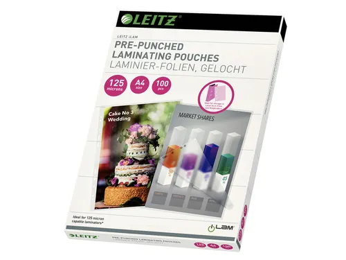 Lamineerhoes Leitz A4 4-gaats perforatieband 2x125 micron EVA 100stuks
