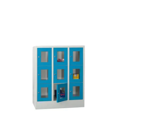 lockerkast,HxBxD 1187x900x500mm,3x3vakken,RAL7035,front RAL5012